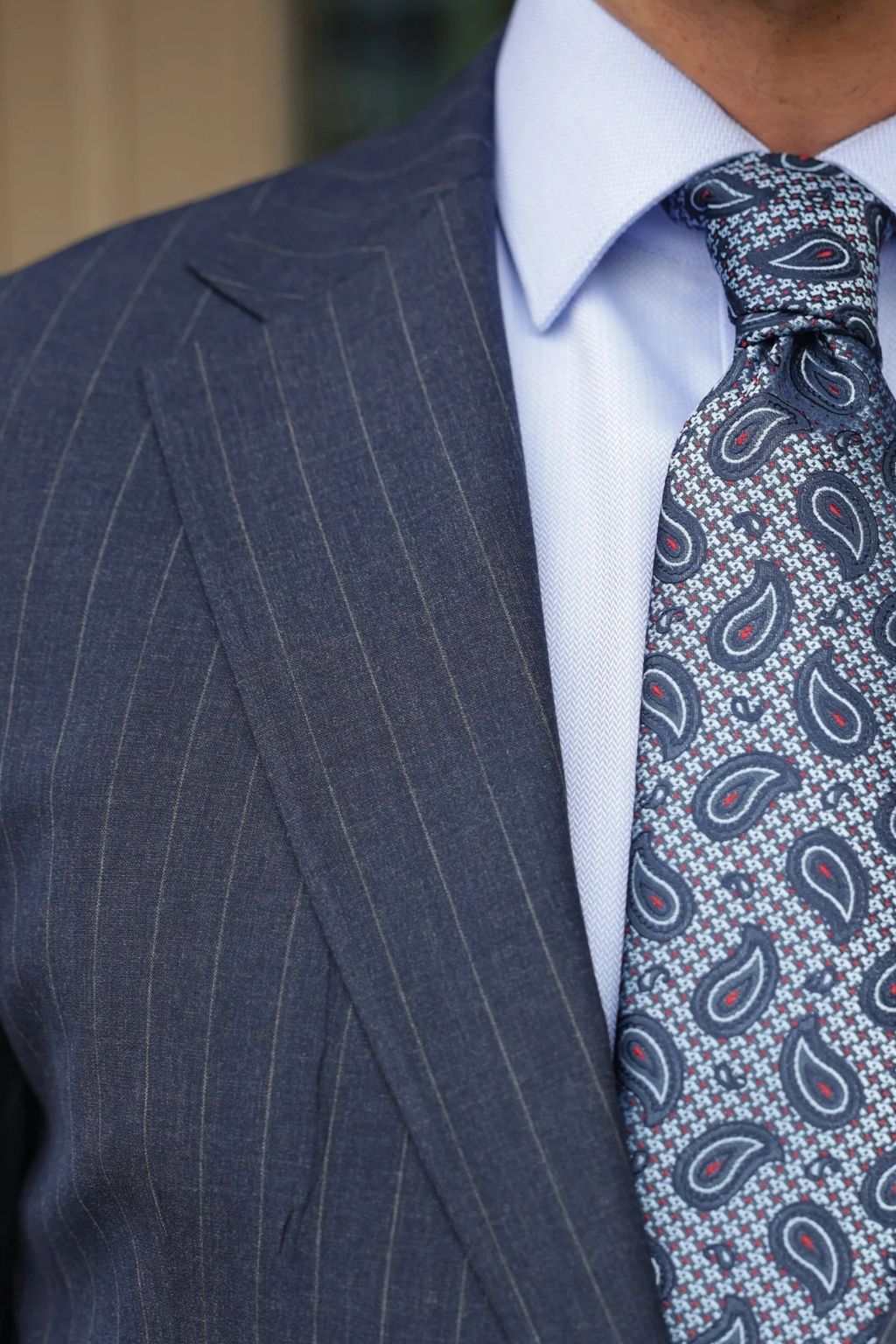 Striped Mid Blue Tailored Fit Henri Suit