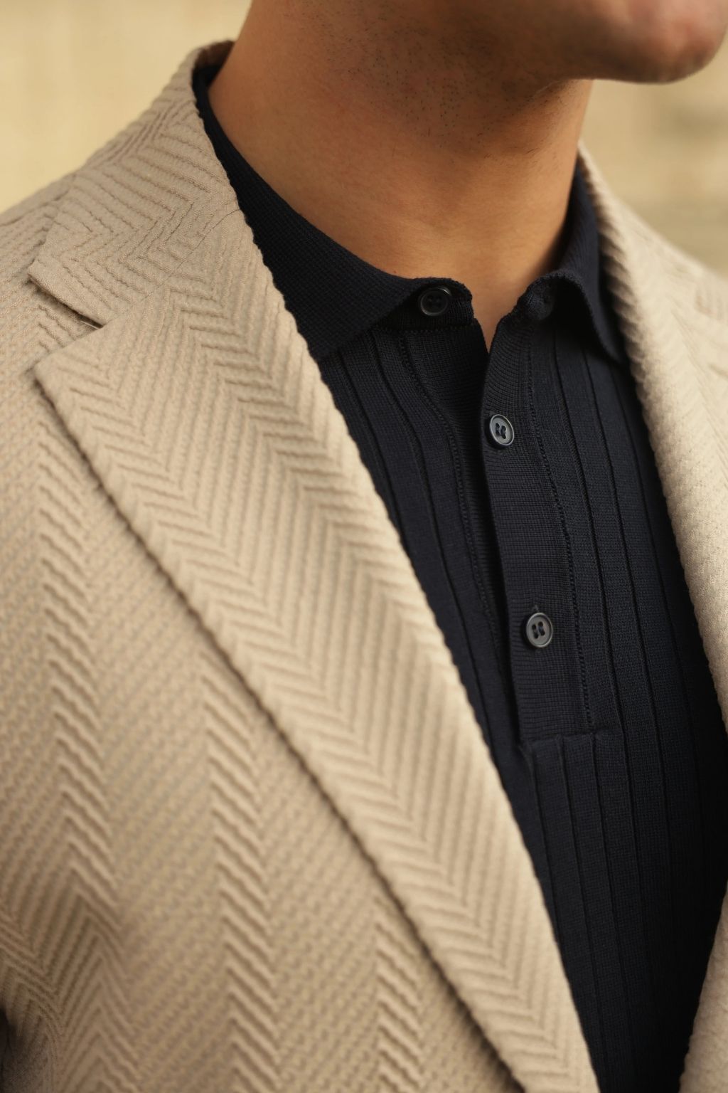 Beige Waffle Iron Pattern Blazer
