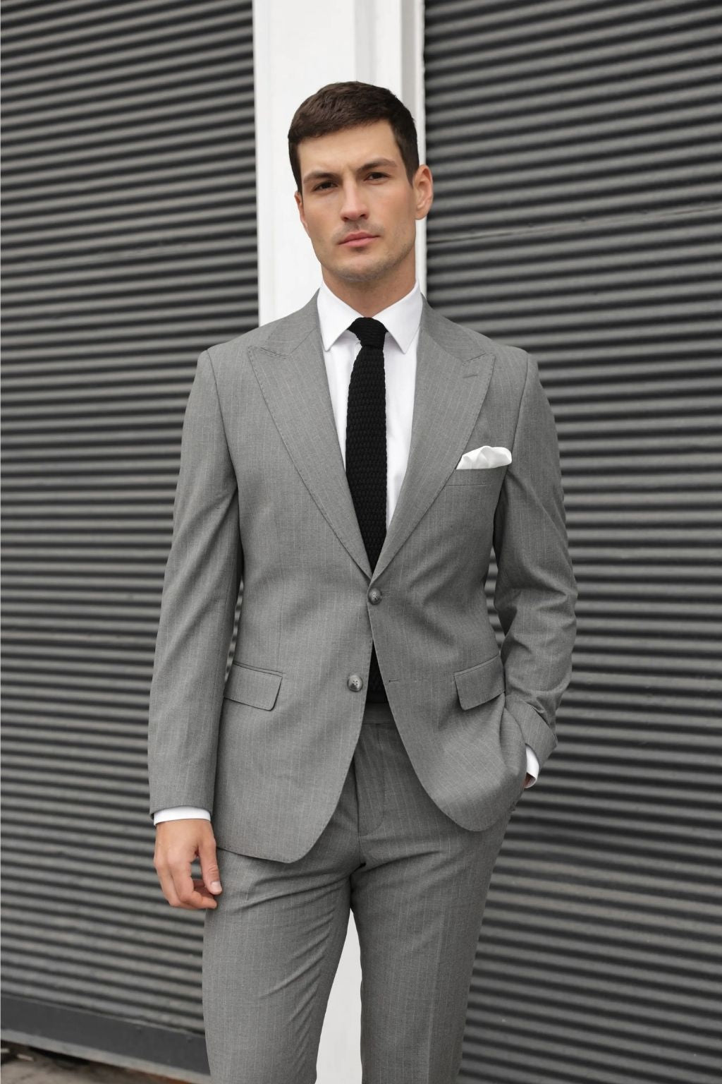 Striped Grey Tailored Fit Kohl Suit