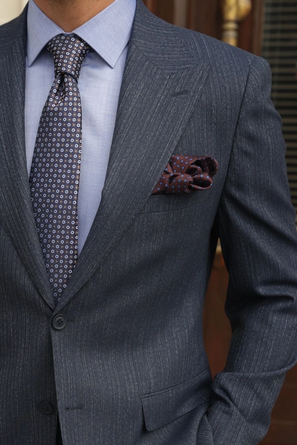 Textured Mid Blue Tailored Fit Kohl Suit