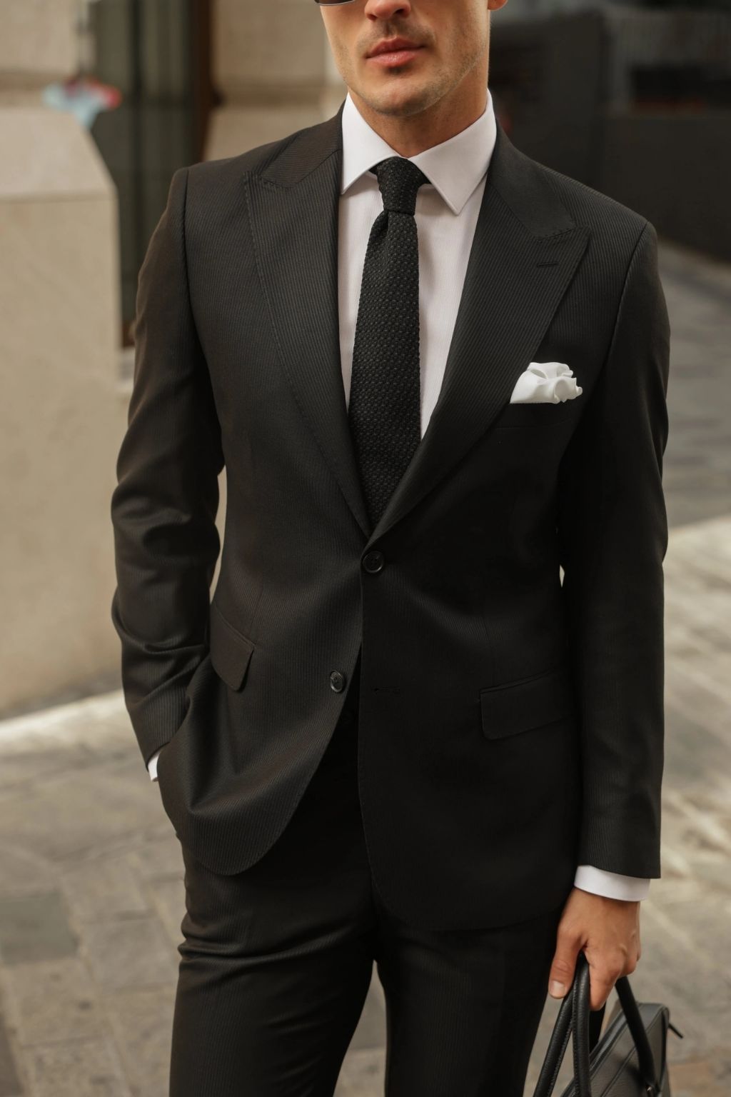 Pin Striped Black Tailored Fit Kohl Suit