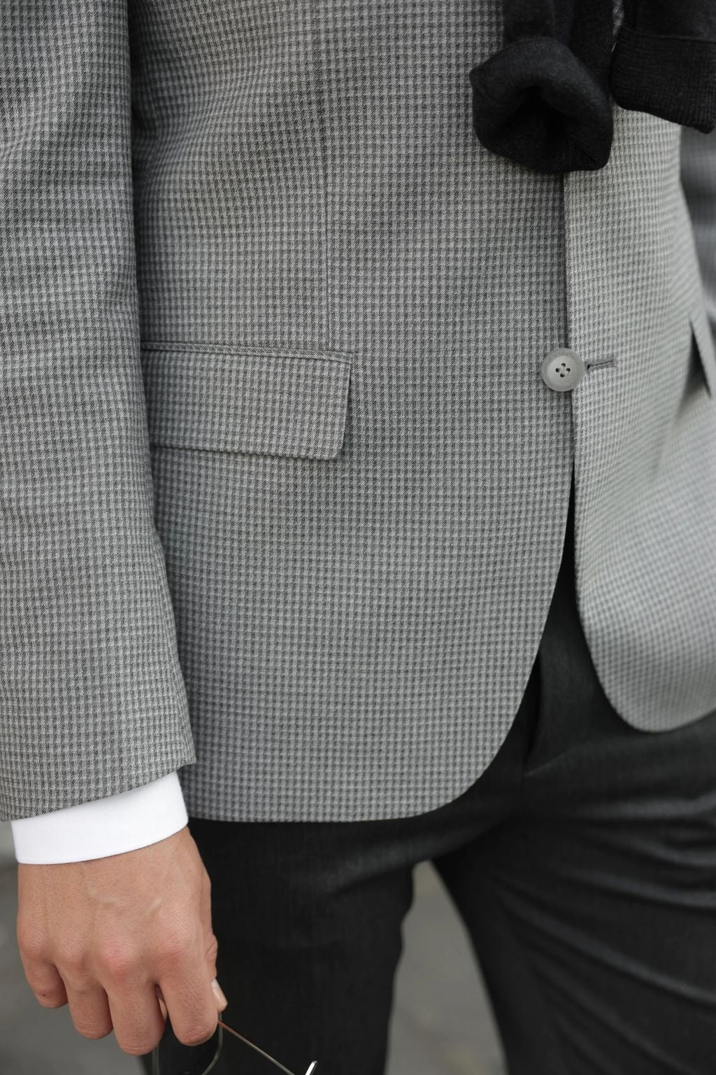 Grey Small Check Pattern Blazer