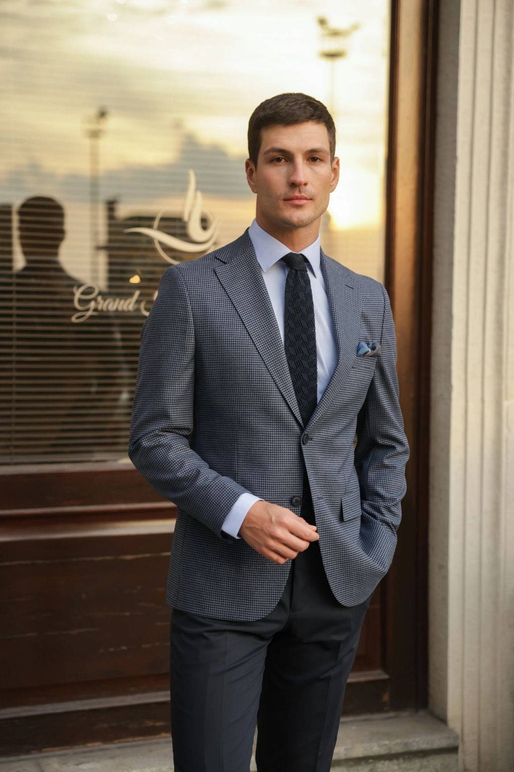 Blue Small Check Pattern Blazer