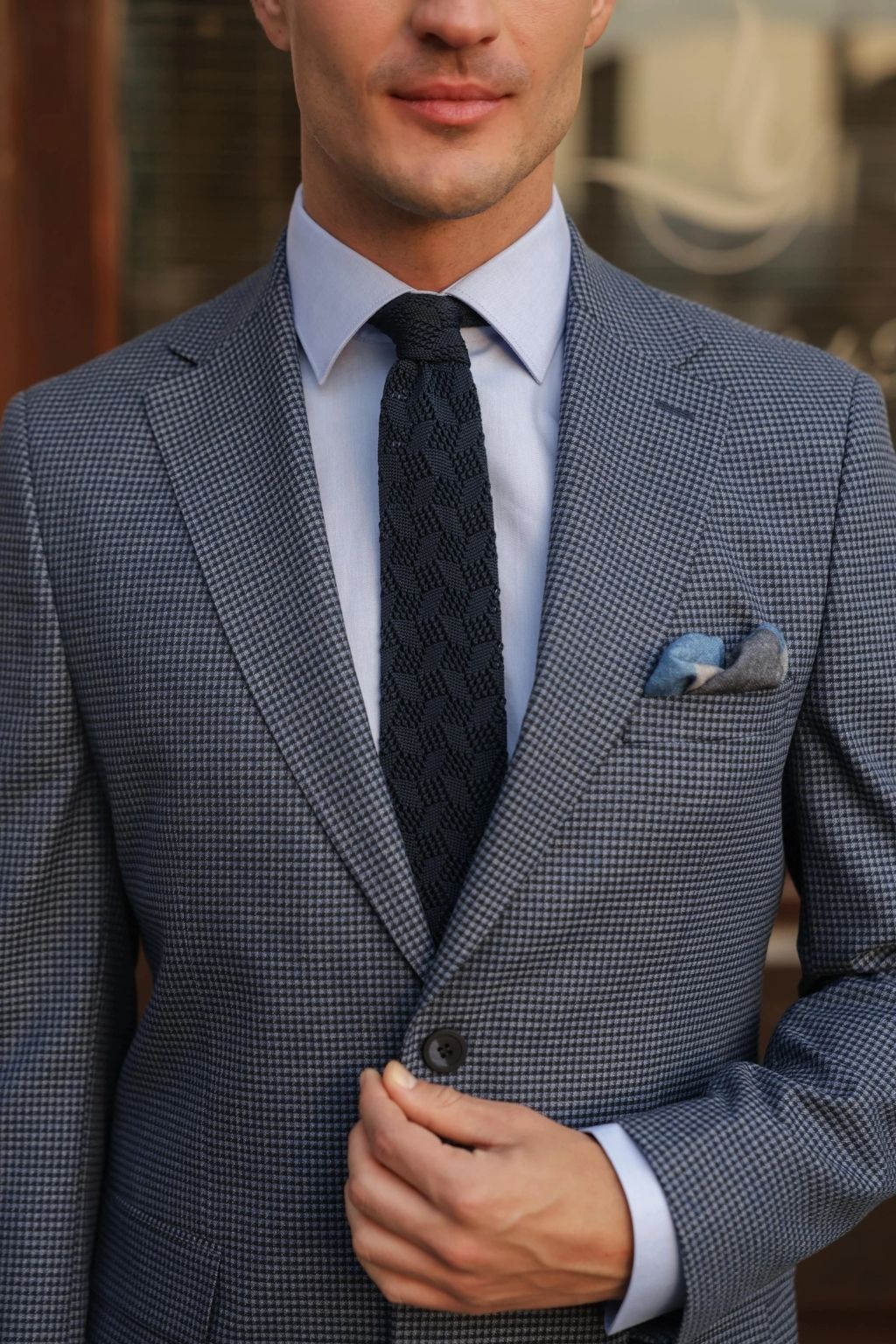 Blue Small Check Pattern Blazer
