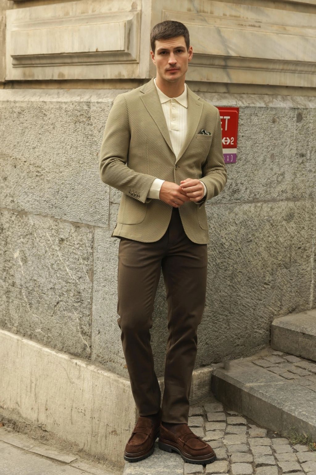 Khaki Waffle Iron Pattern Blazer