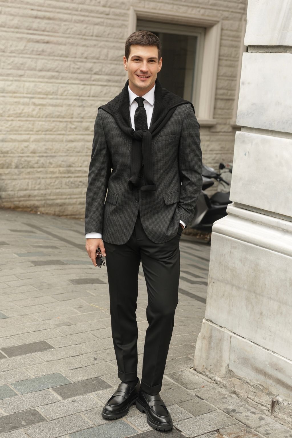 Dark Grey Small Check Pattern Blazer