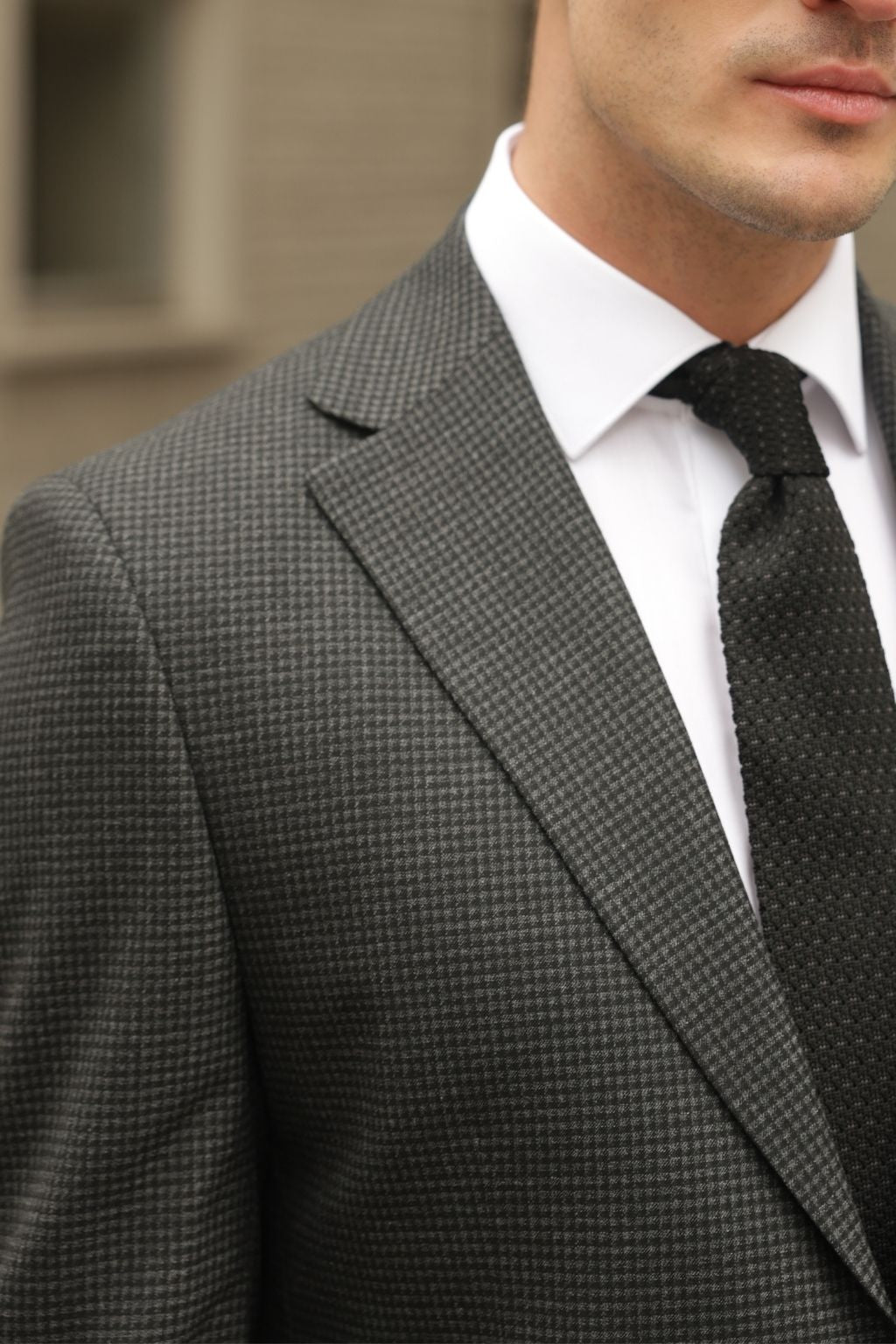 Dark Grey Small Check Pattern Blazer