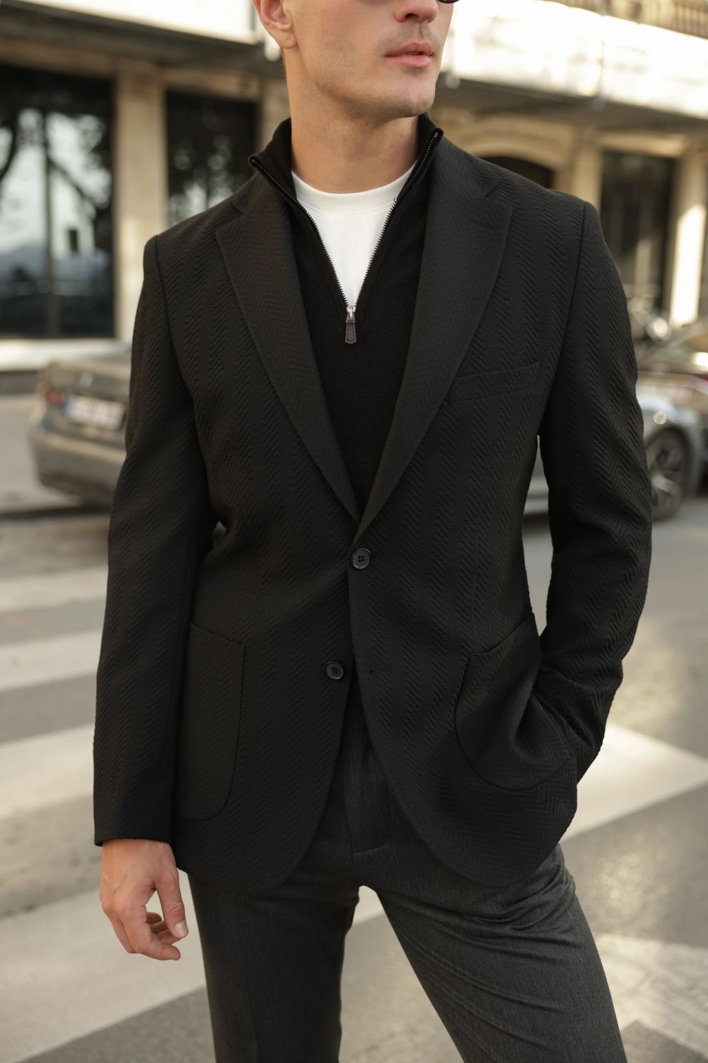 Black Waffle Iron Pattern Blazer