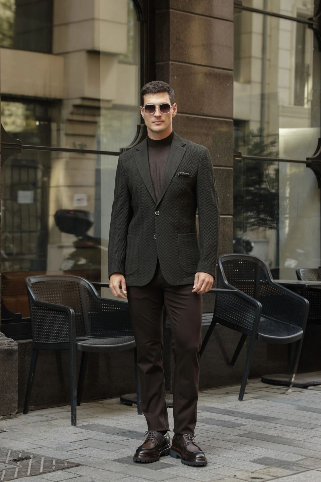 Dark Green Waffle Iron Pattern Blazer