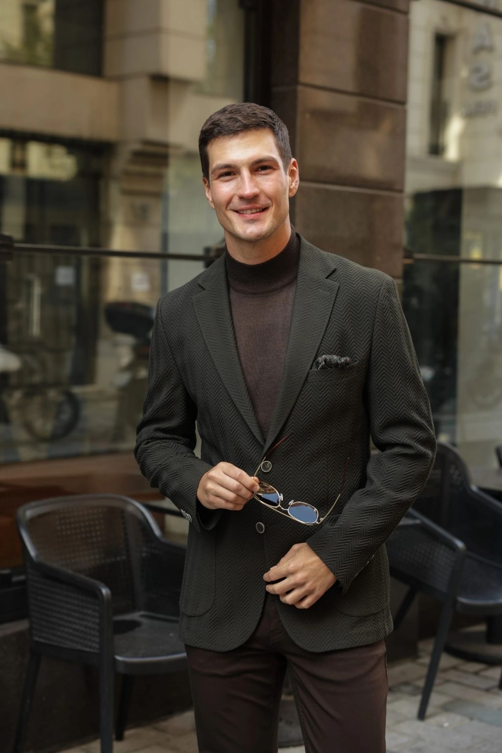 Dark Green Waffle Iron Pattern Blazer