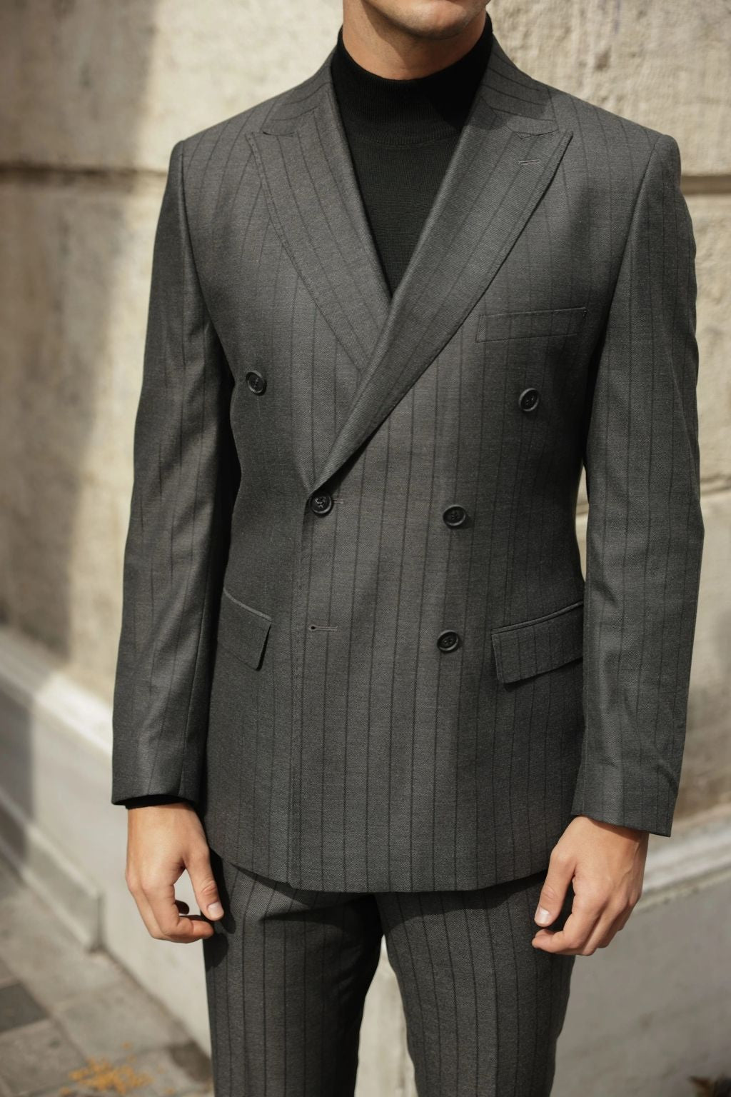 Striped Dark Grey Tailored Fit Gasperi Suit