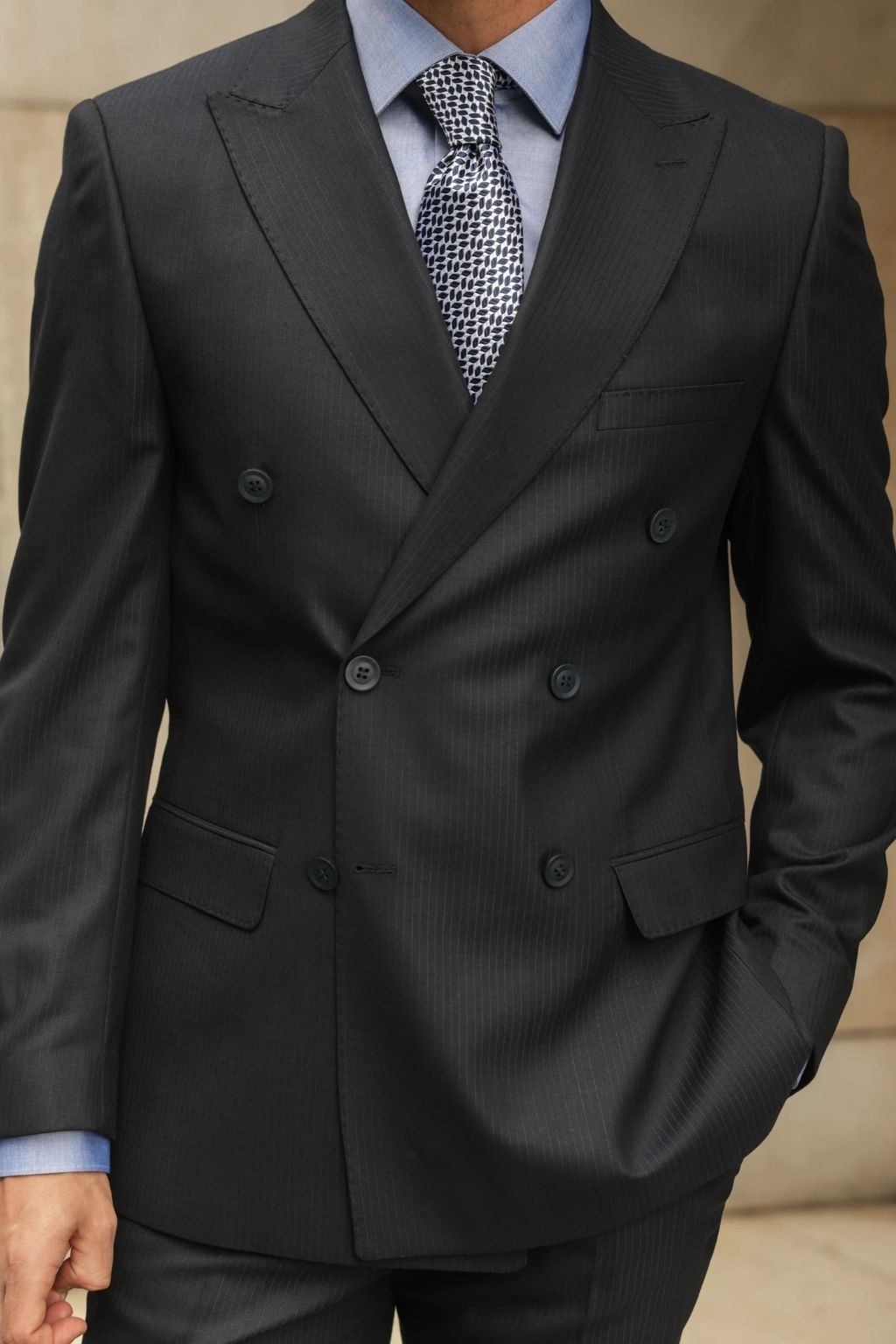 Pin Striped Navy Tailored Fit Gasperi Suit