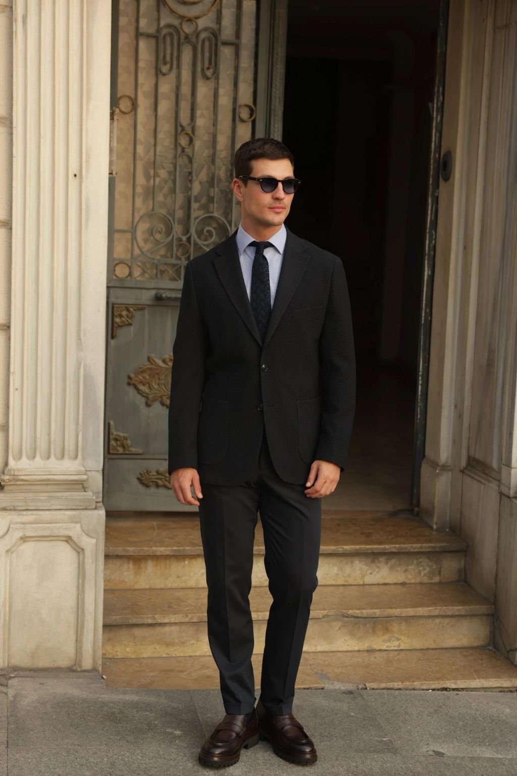 Navy Waffle Iron Pattern Blazer