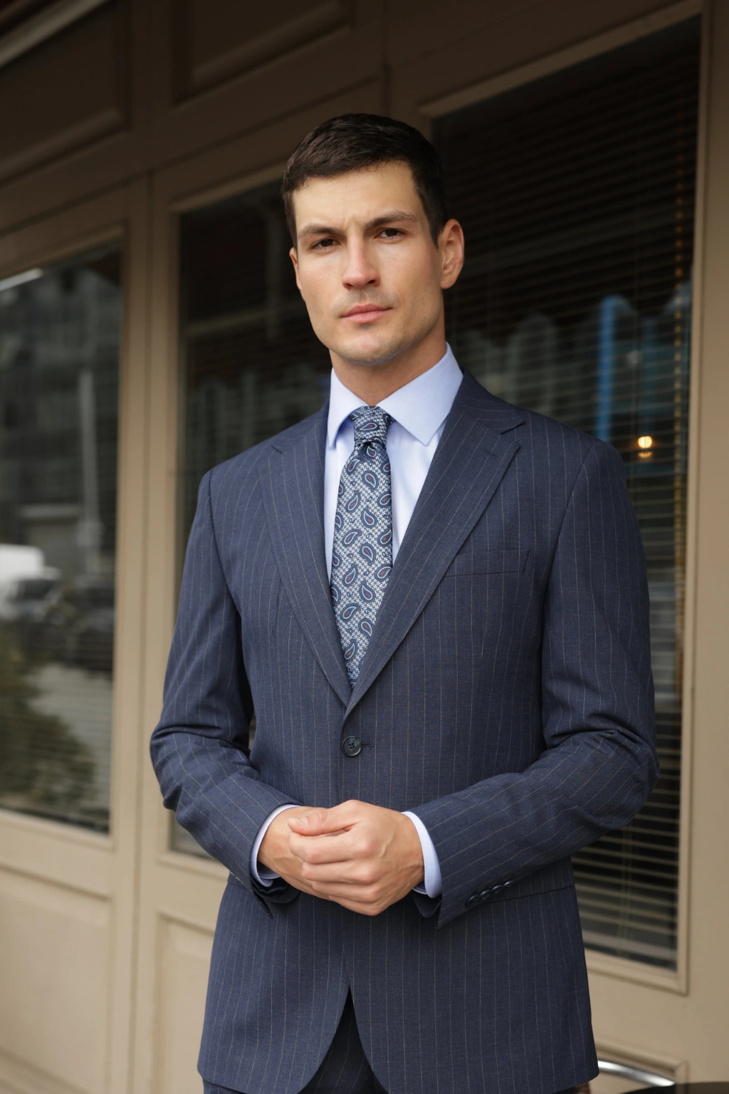Striped Mid Blue Tailored Fit Henri Suit