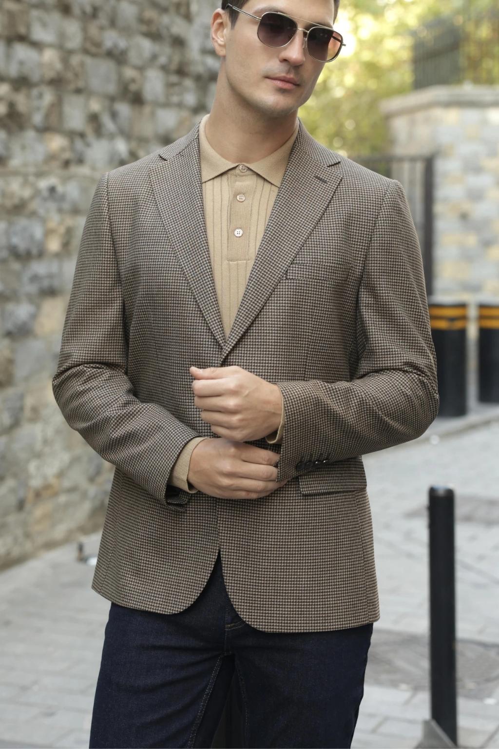 Brown Small Check Pattern Blazer