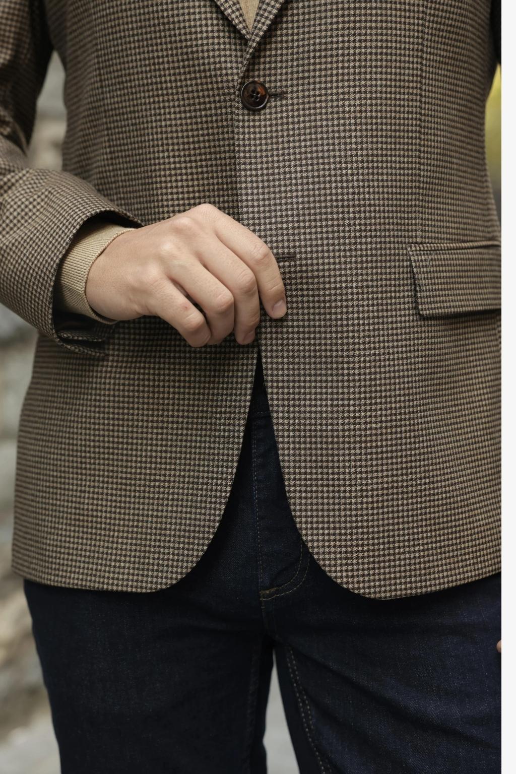 Brown Small Check Pattern Blazer