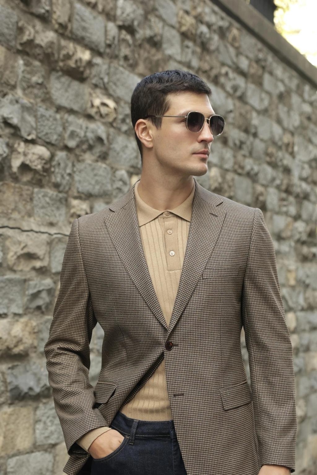 Brown Small Check Pattern Blazer