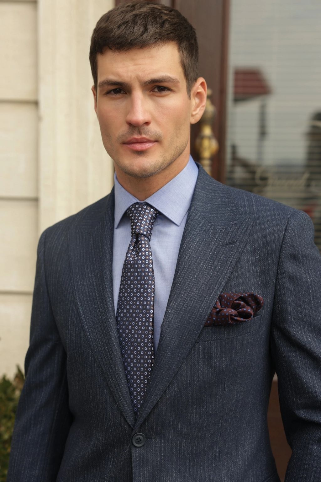 Textured Mid Blue Tailored Fit Kohl Suit