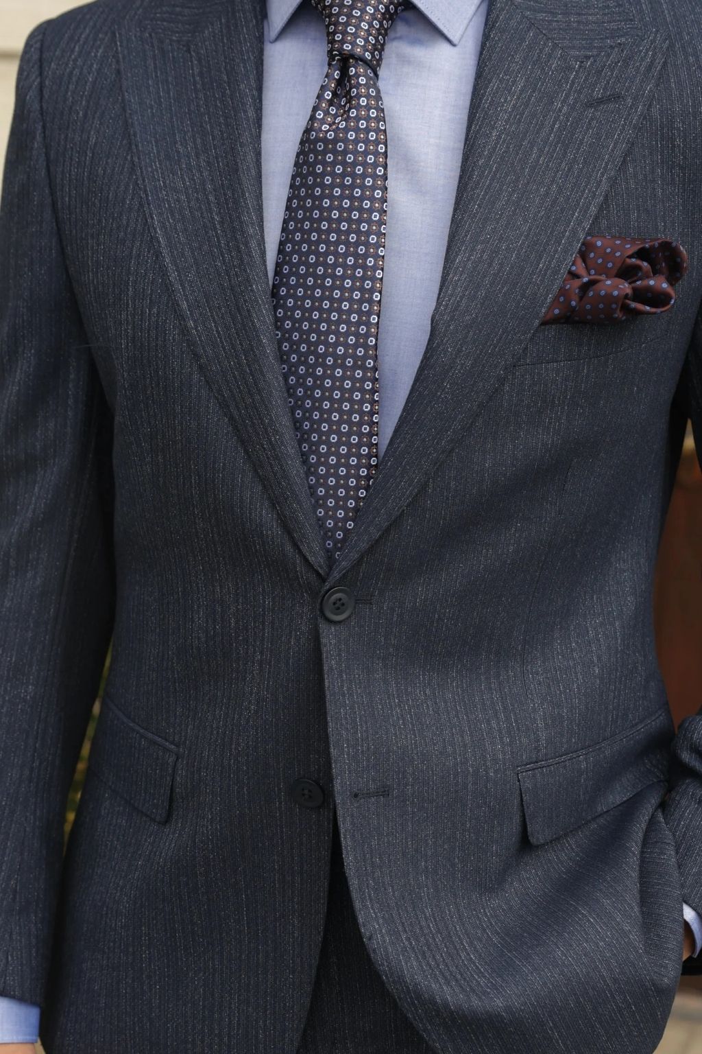 Textured Mid Blue Tailored Fit Kohl Suit