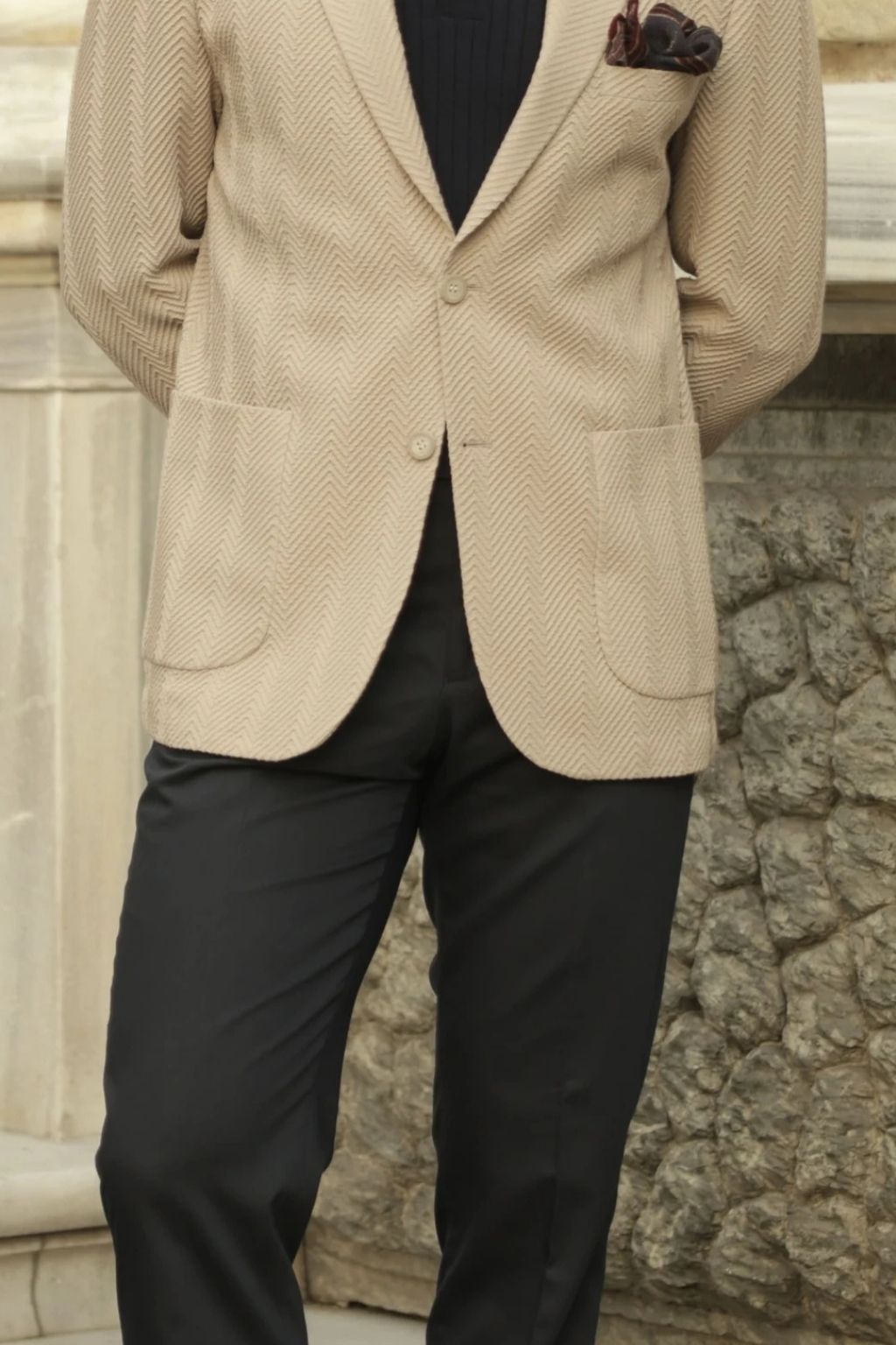 Beige Waffle Iron Pattern Blazer