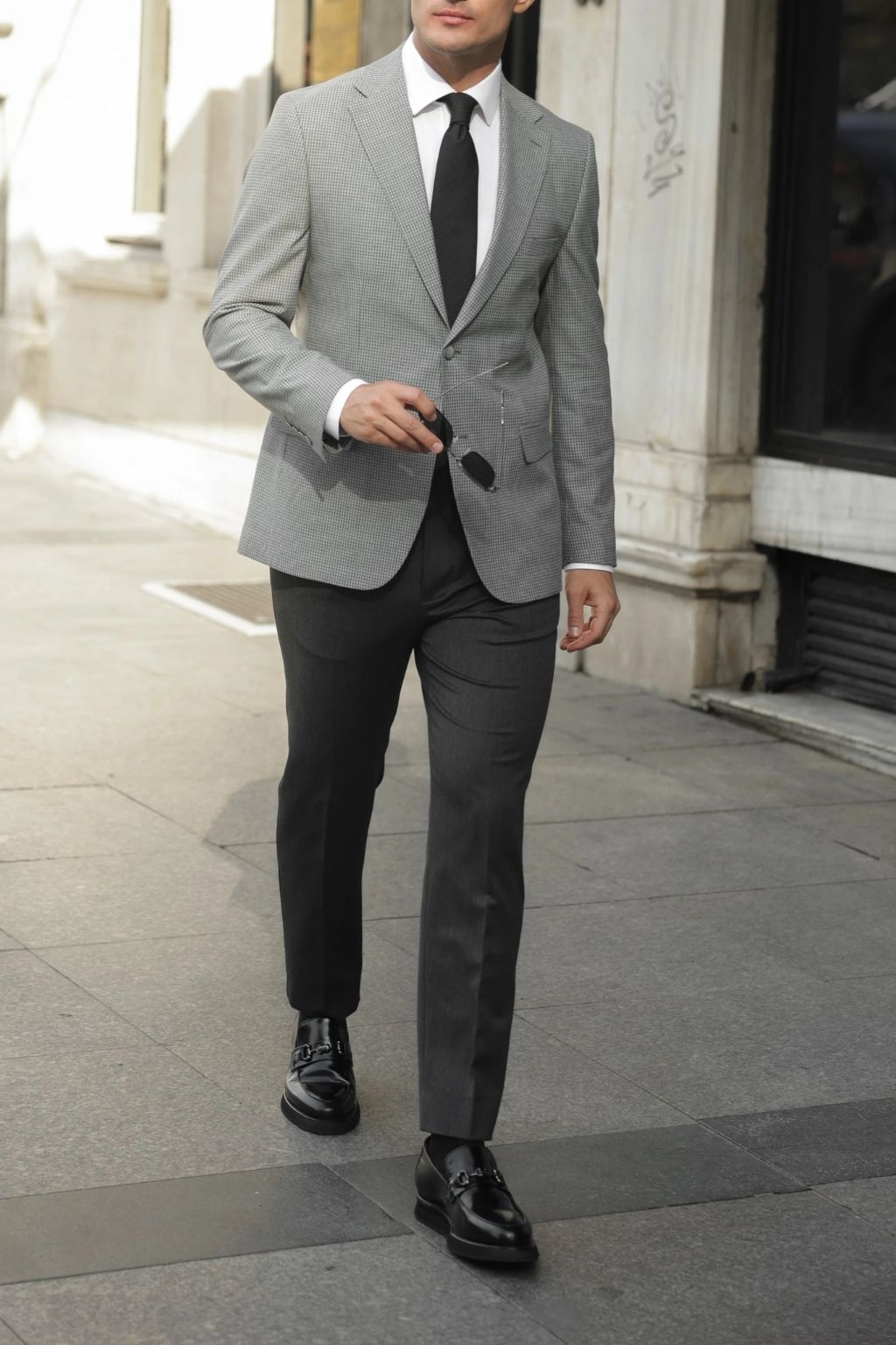 Grey Small Check Pattern Blazer