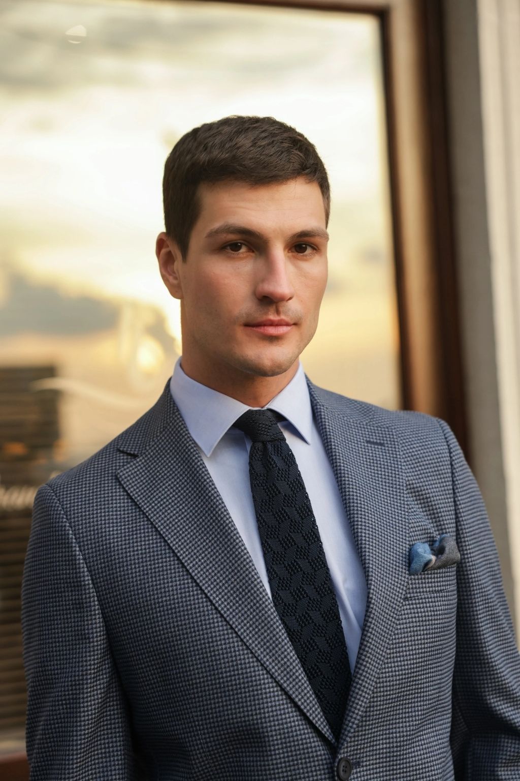 Blue Small Check Pattern Blazer