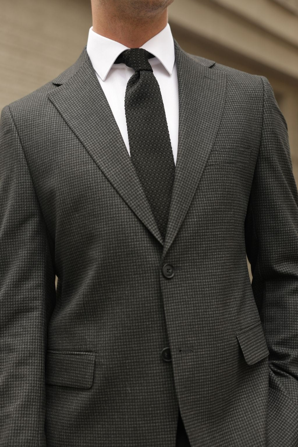 Dark Grey Small Check Pattern Blazer
