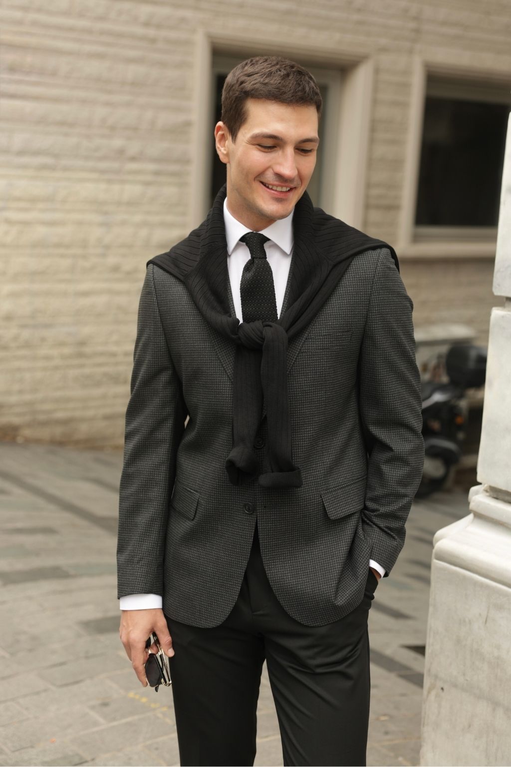 Dark Grey Small Check Pattern Blazer