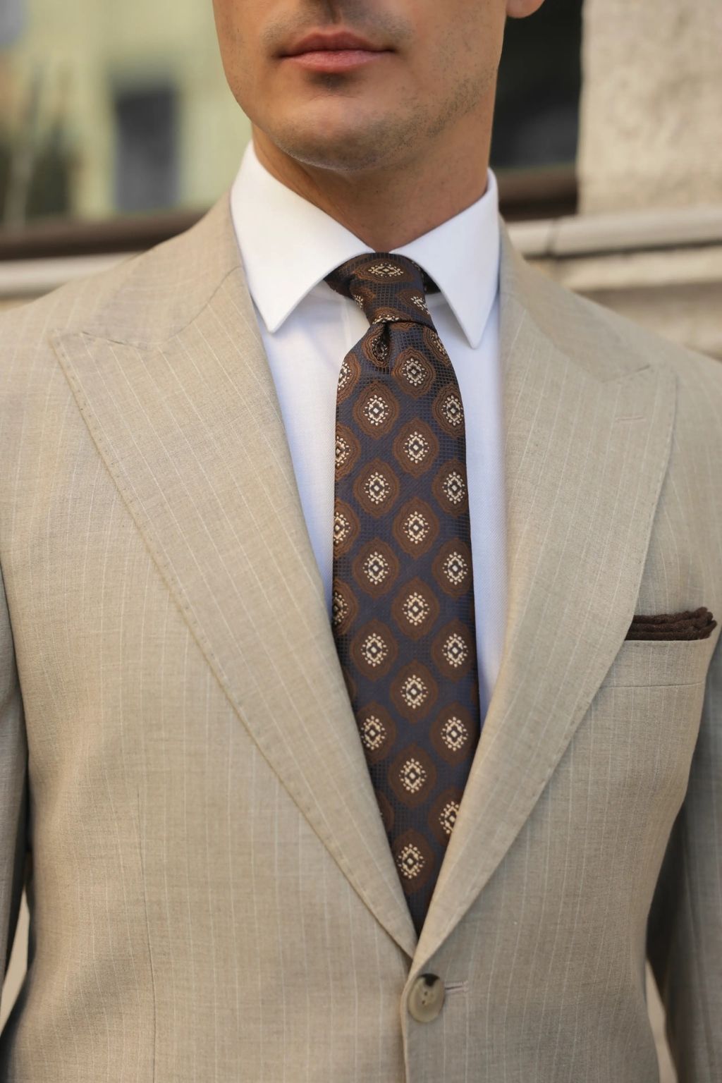 Striped Beige Tailored Fit Kohl Suit