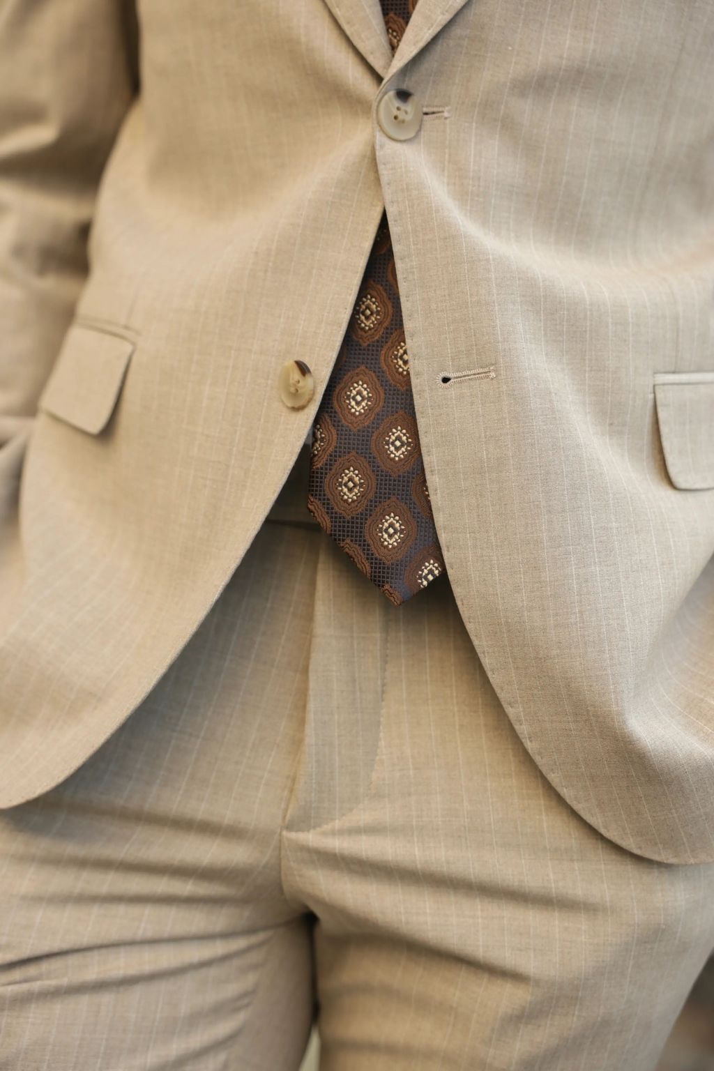 Striped Beige Tailored Fit Kohl Suit