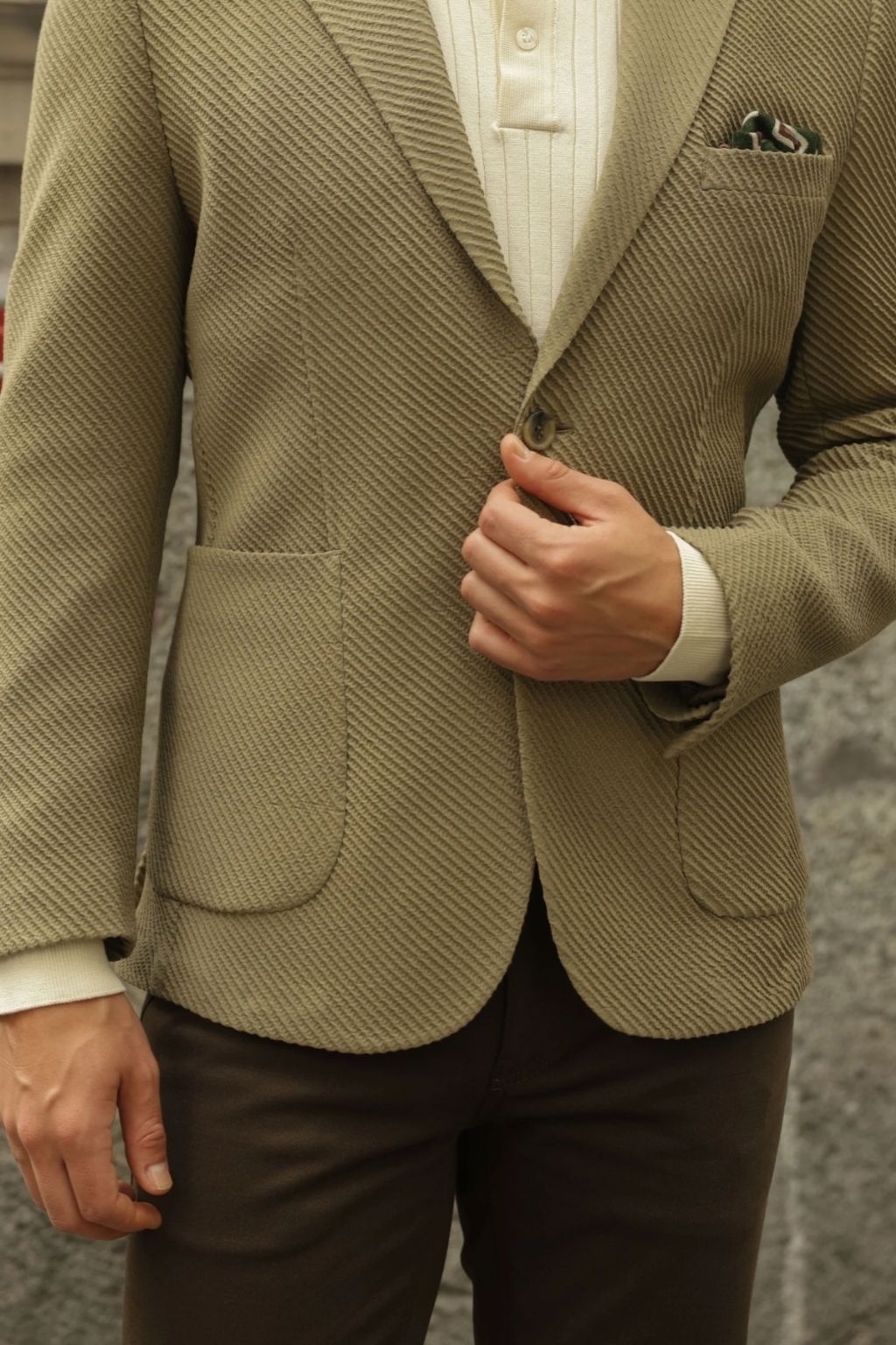 Khaki Waffle Iron Pattern Blazer