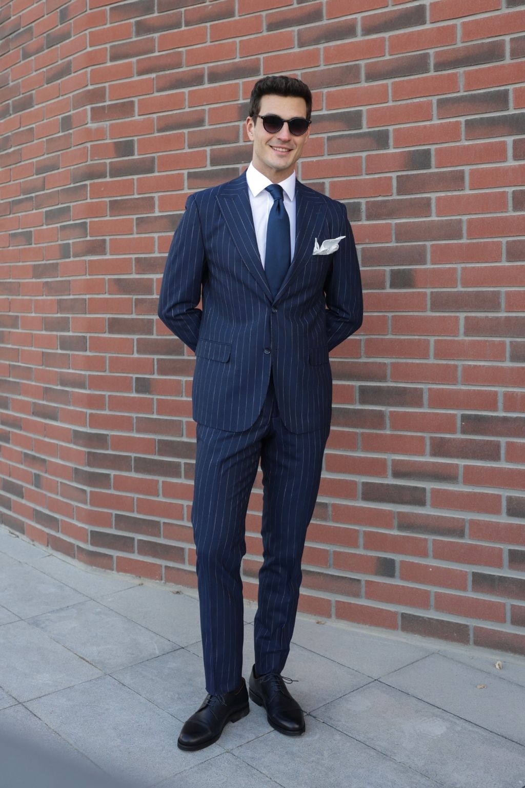 Striped Mid Blue Tailored Fit Kohl Suit