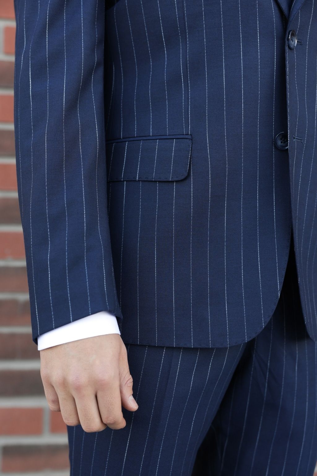 Striped Mid Blue Tailored Fit Kohl Suit