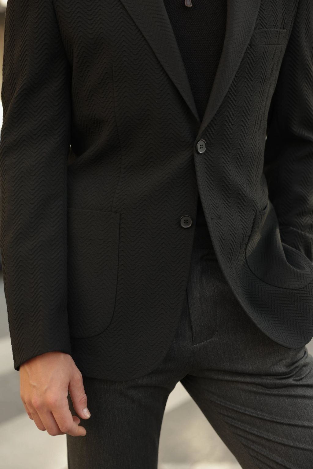 Black Waffle Iron Pattern Blazer