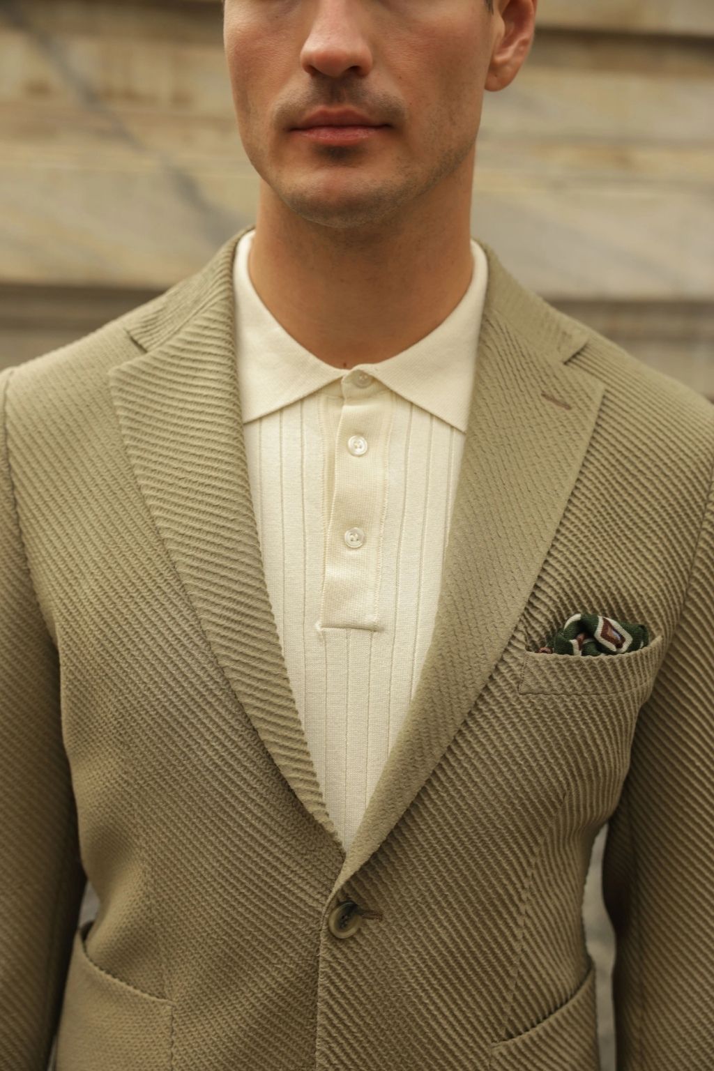 Khaki Waffle Iron Pattern Blazer