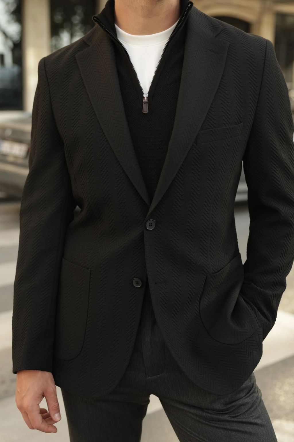 Black Waffle Iron Pattern Blazer