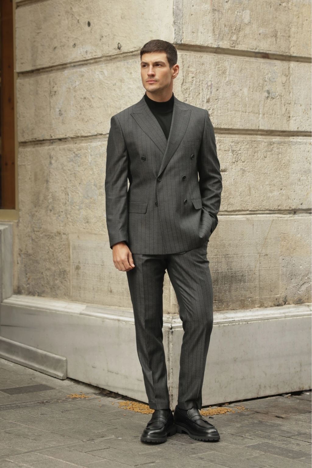 Striped Dark Grey Tailored Fit Gasperi Suit