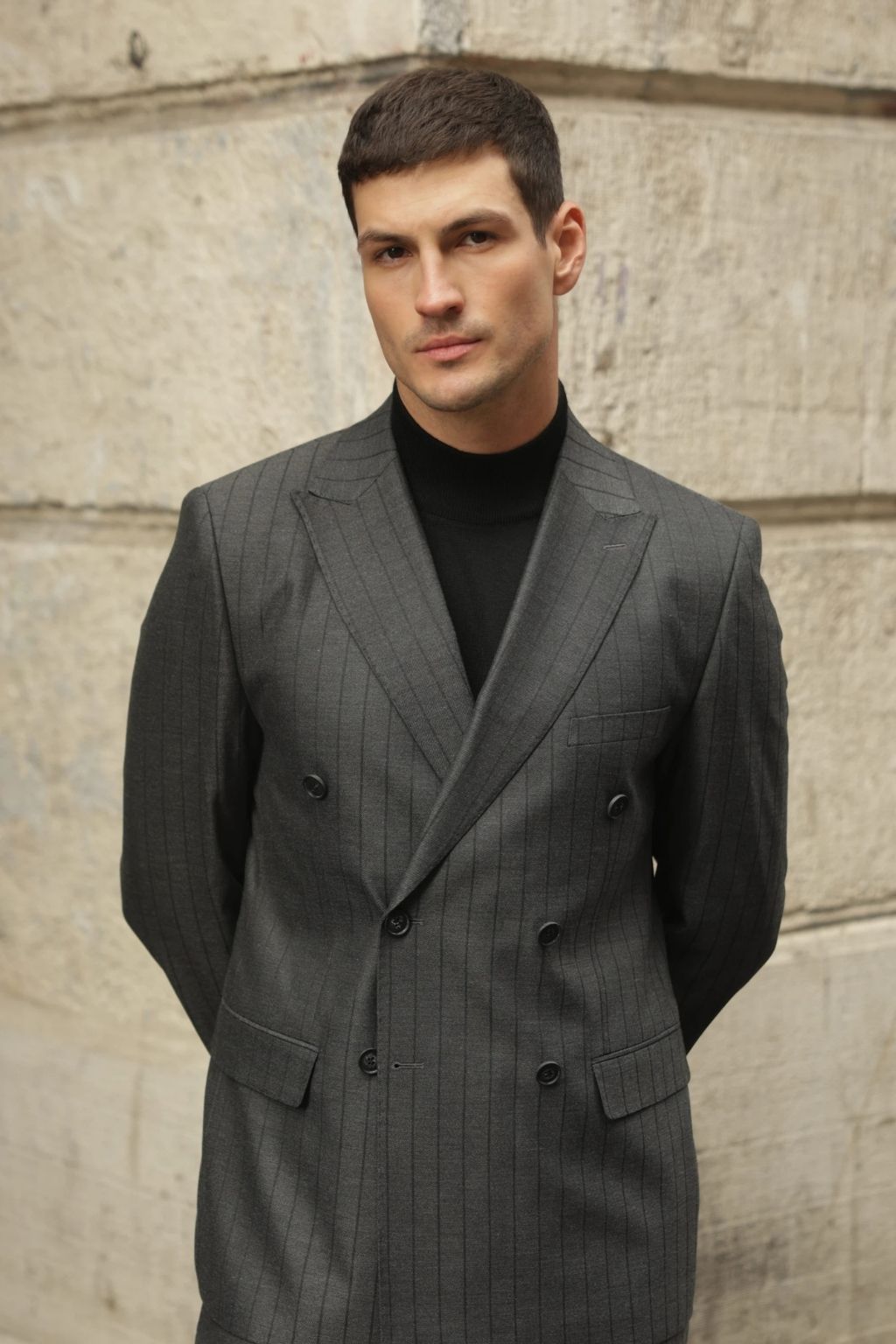Striped Dark Grey Tailored Fit Gasperi Suit