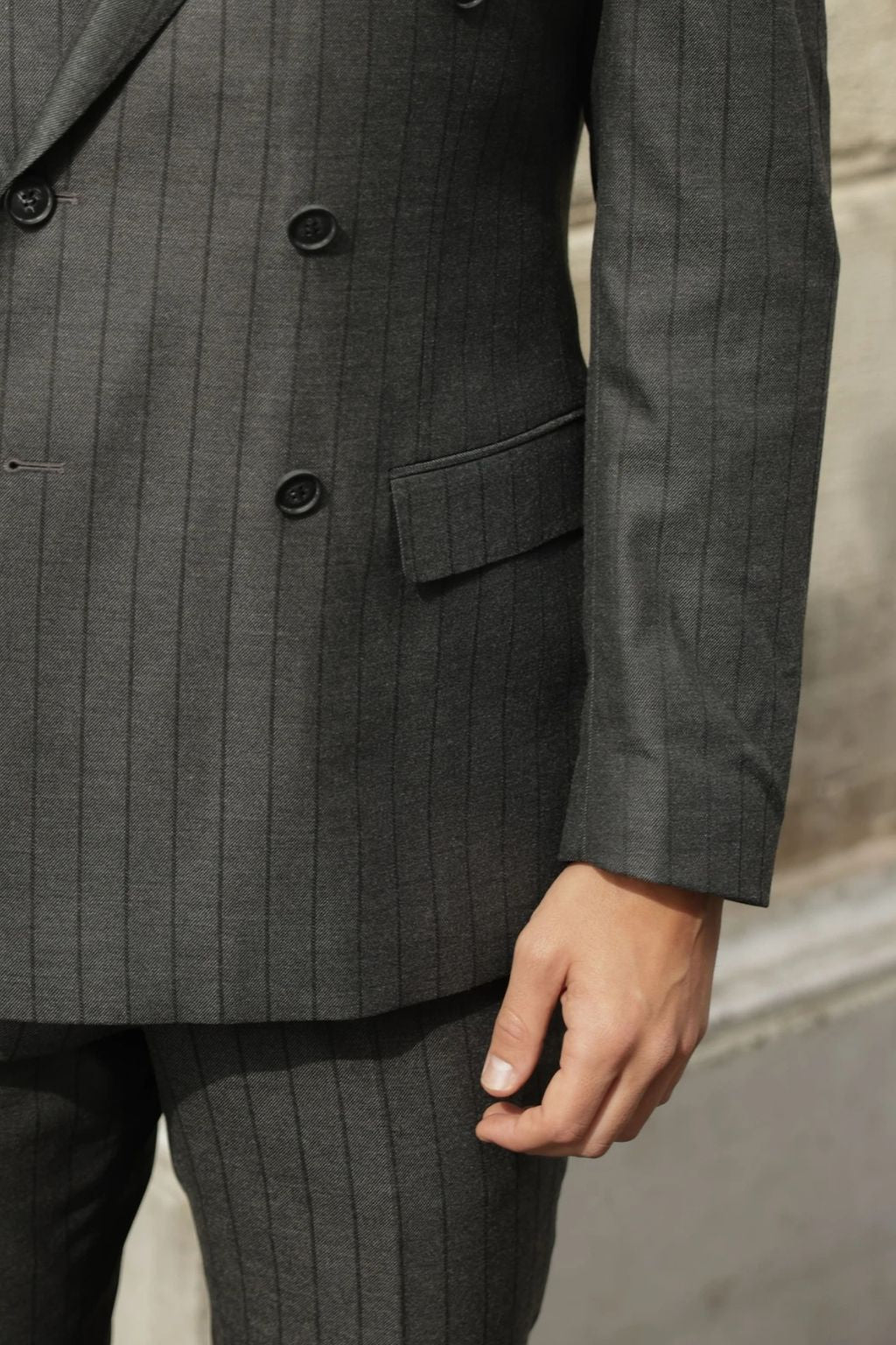 Striped Dark Grey Tailored Fit Gasperi Suit