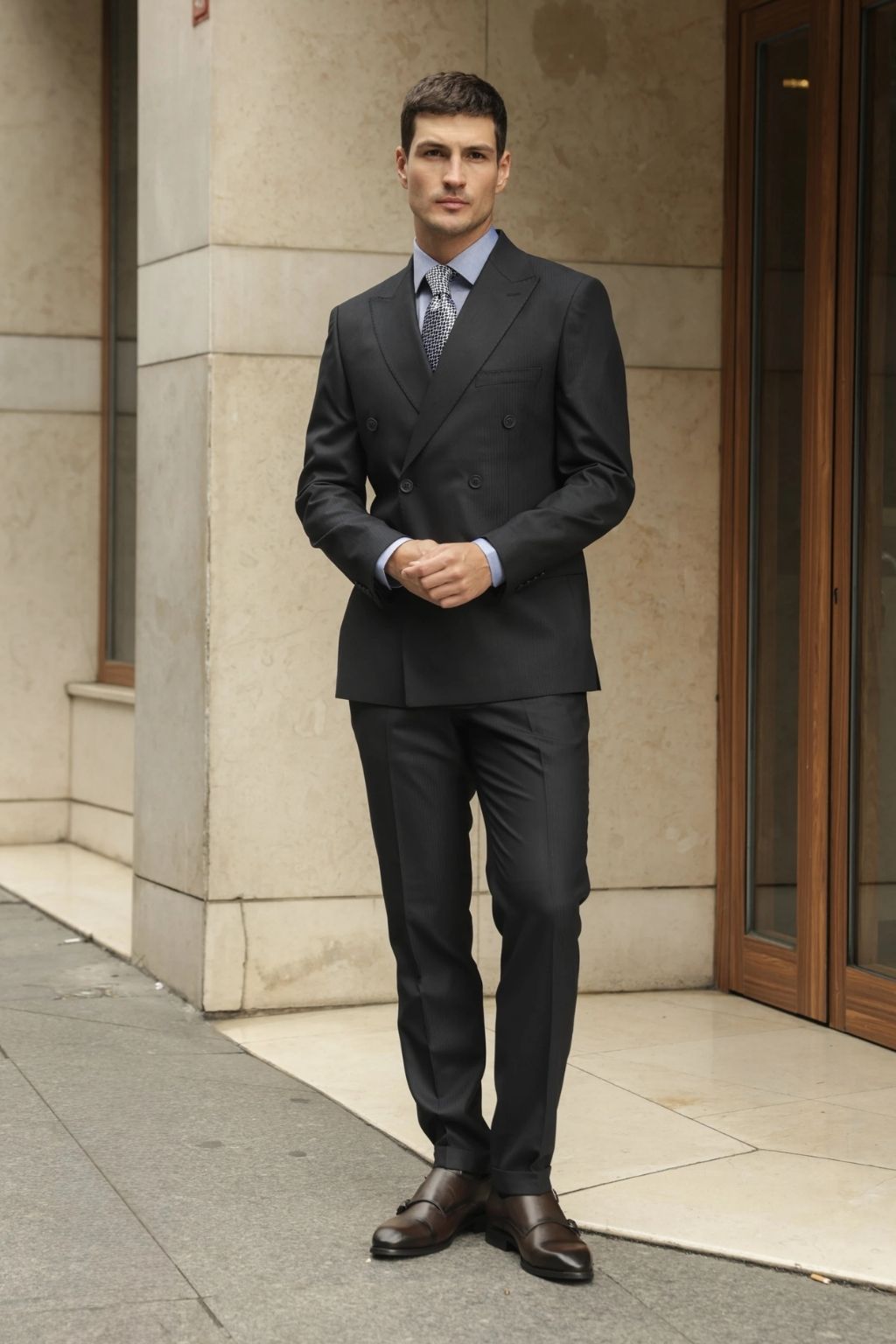 Pin Striped Navy Tailored Fit Gasperi Suit