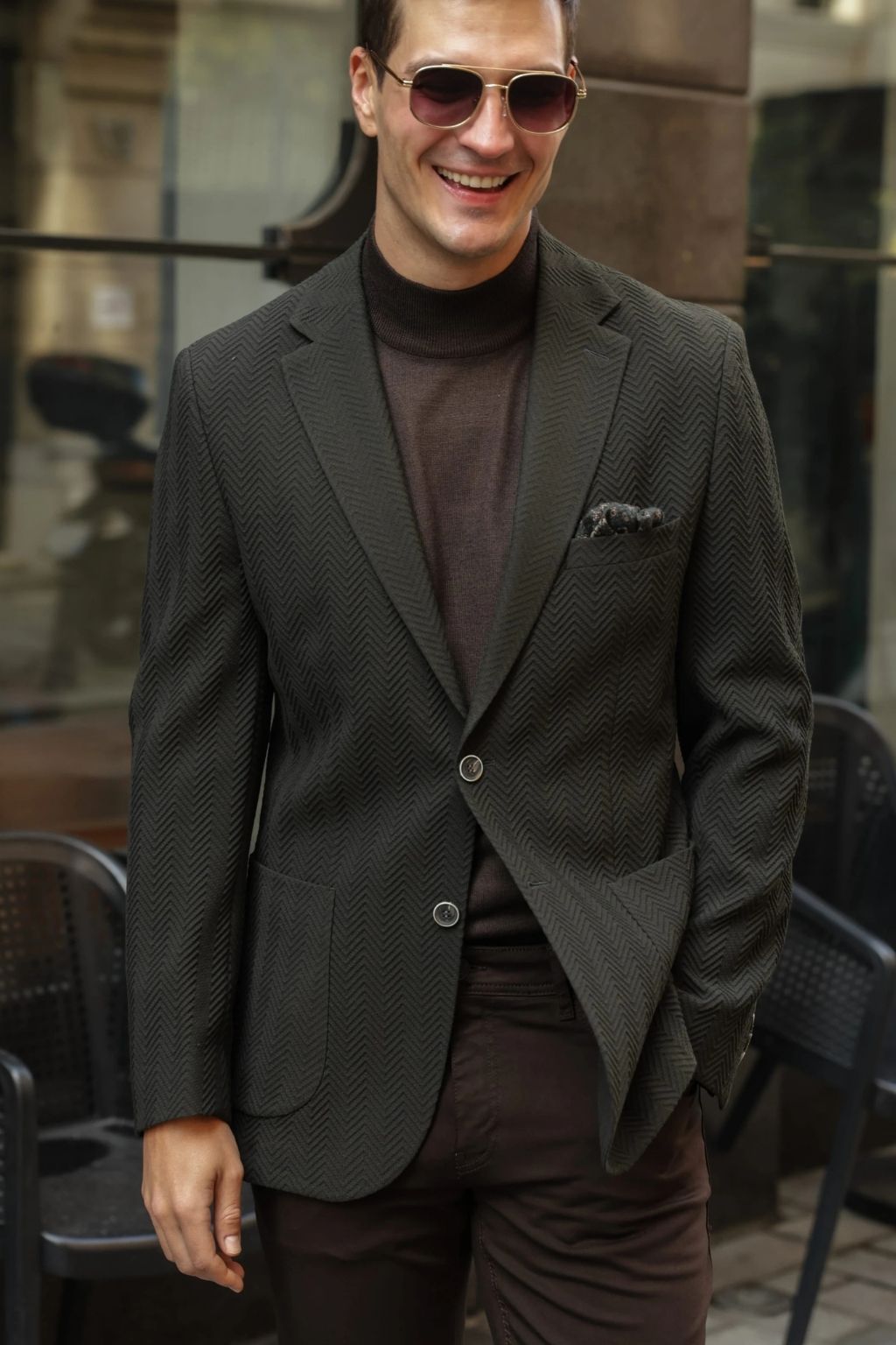 Dark Green Waffle Iron Pattern Blazer