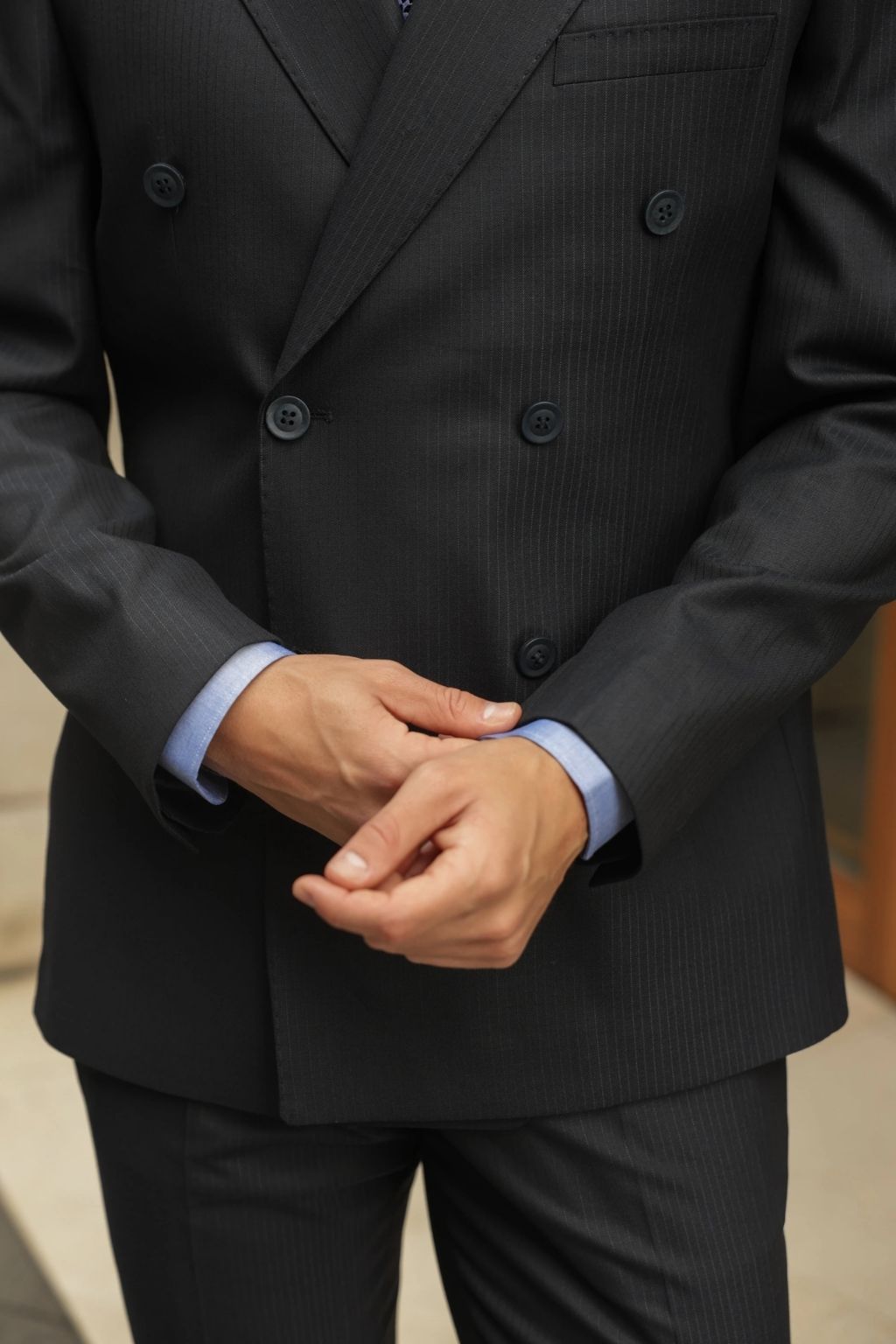 Pin Striped Navy Tailored Fit Gasperi Suit