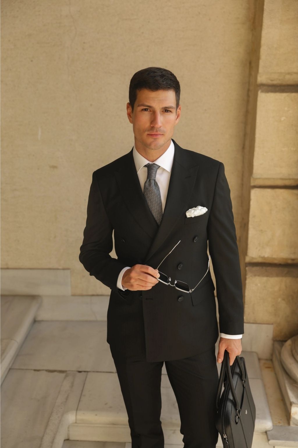 Pin Striped Black Tailored Fit Gasperi Suit