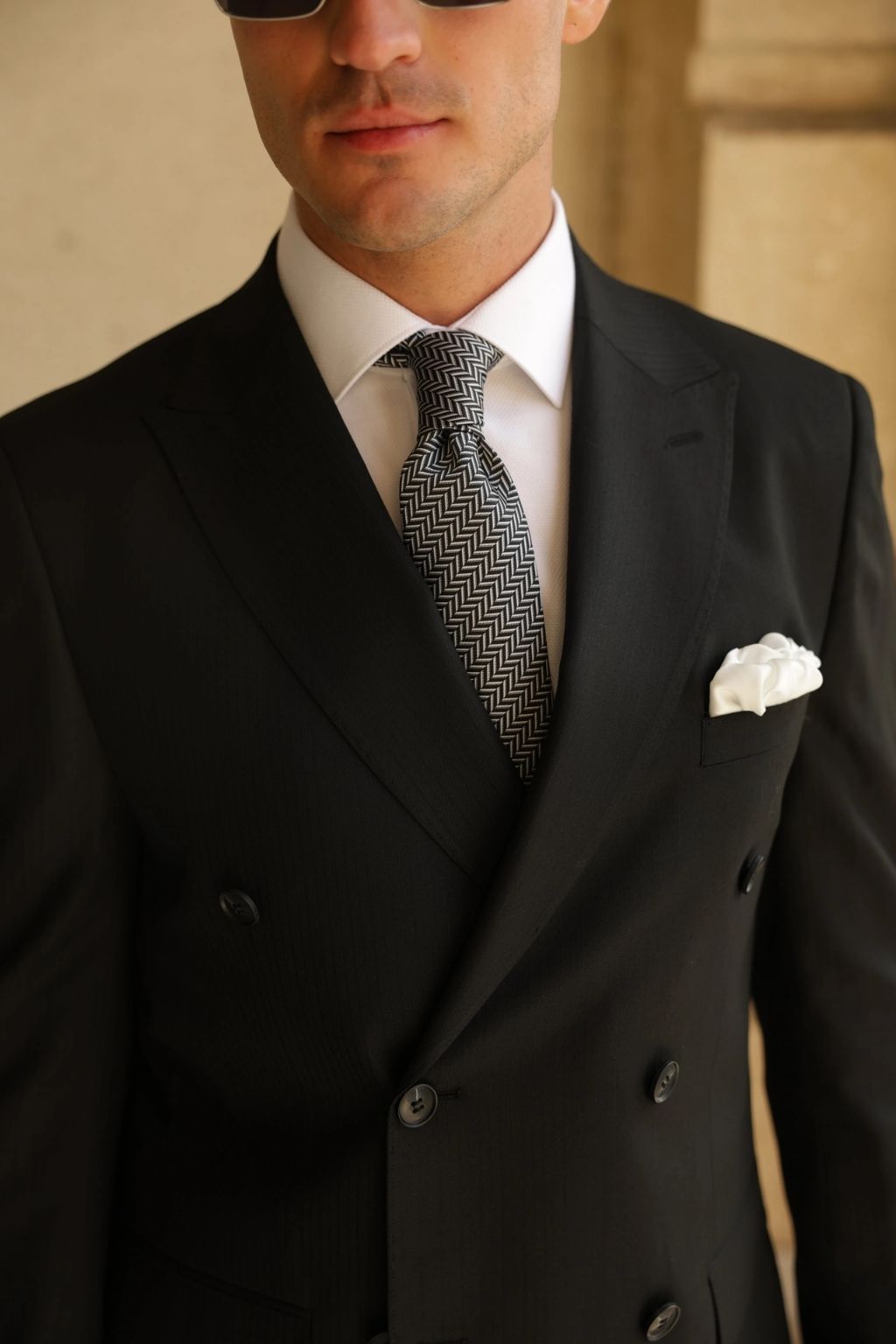 Pin Striped Black Tailored Fit Gasperi Suit