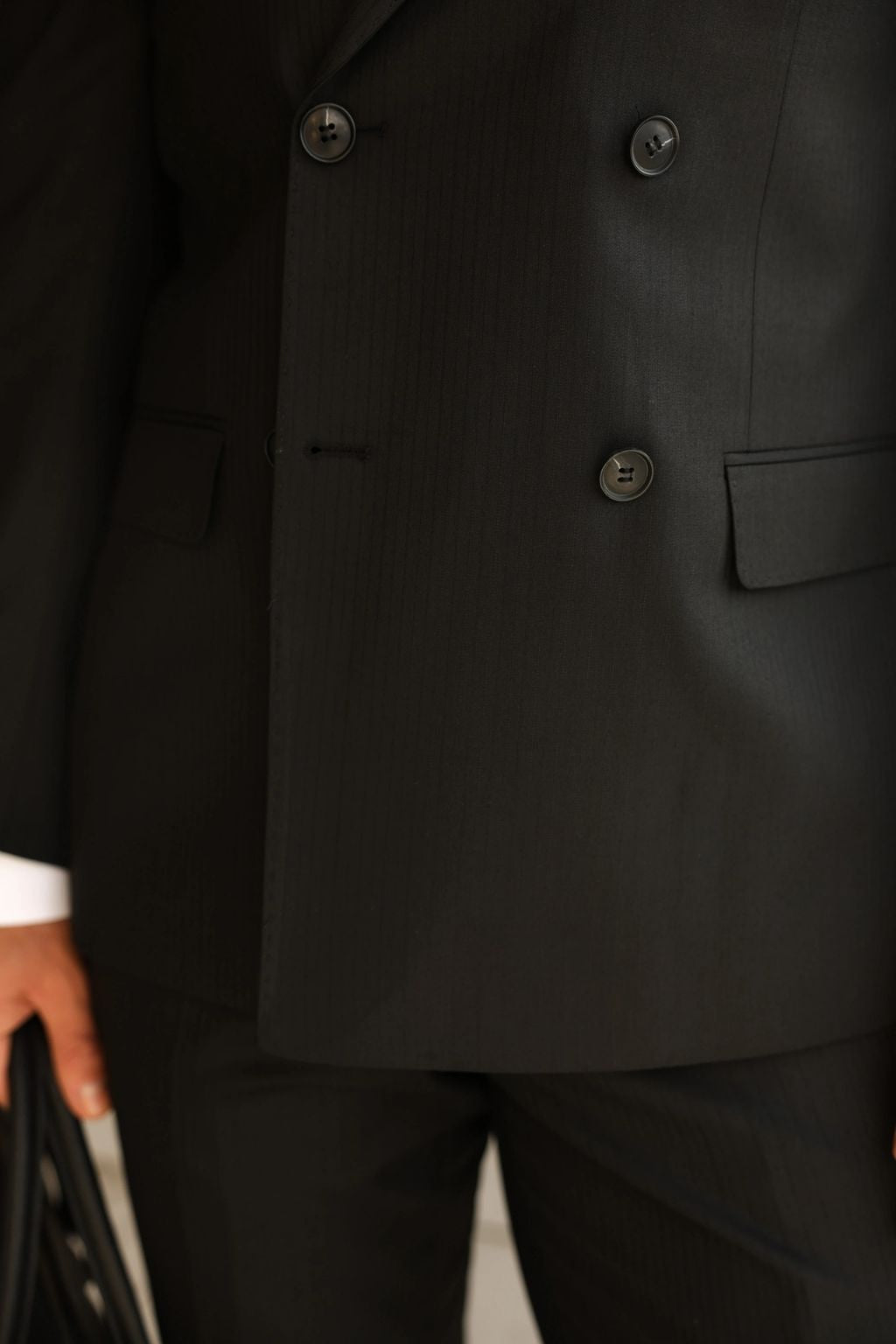 Pin Striped Black Tailored Fit Gasperi Suit