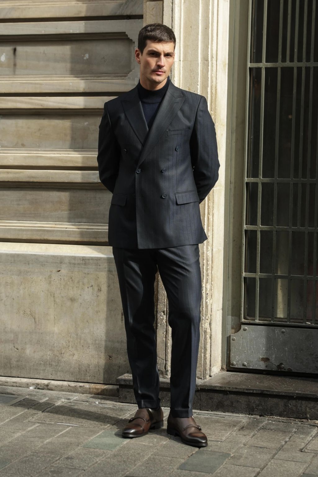 Striped Navy Tailored Fit Gasperi Suit