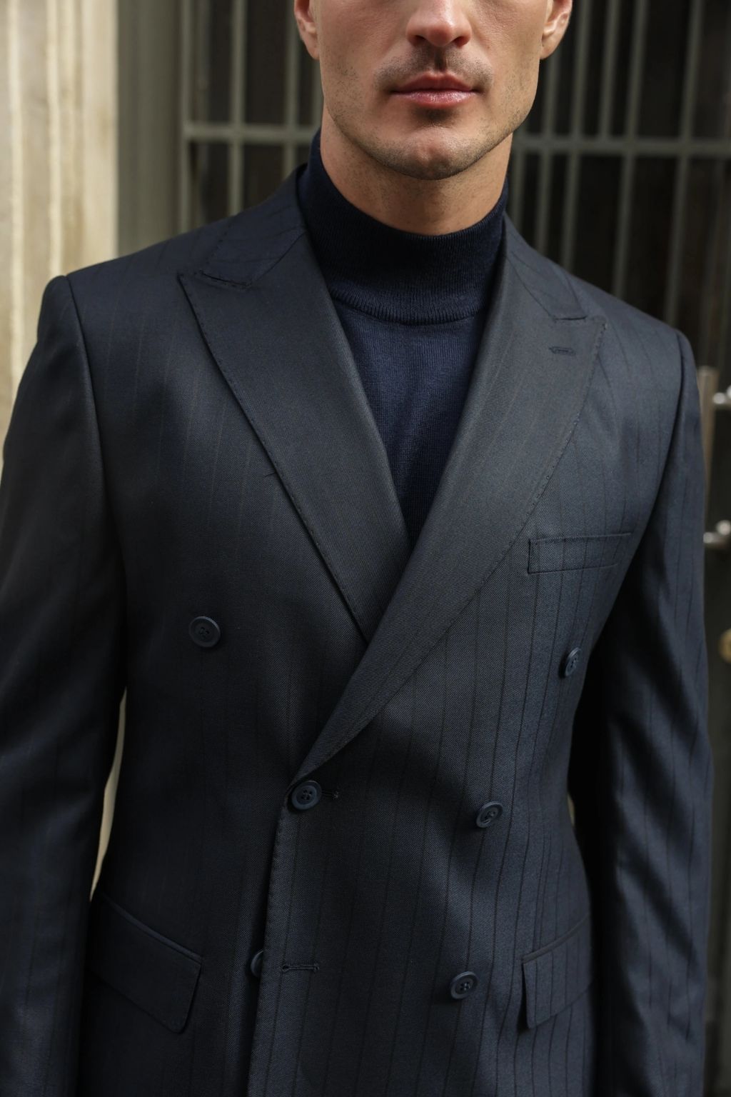 Striped Navy Tailored Fit Gasperi Suit