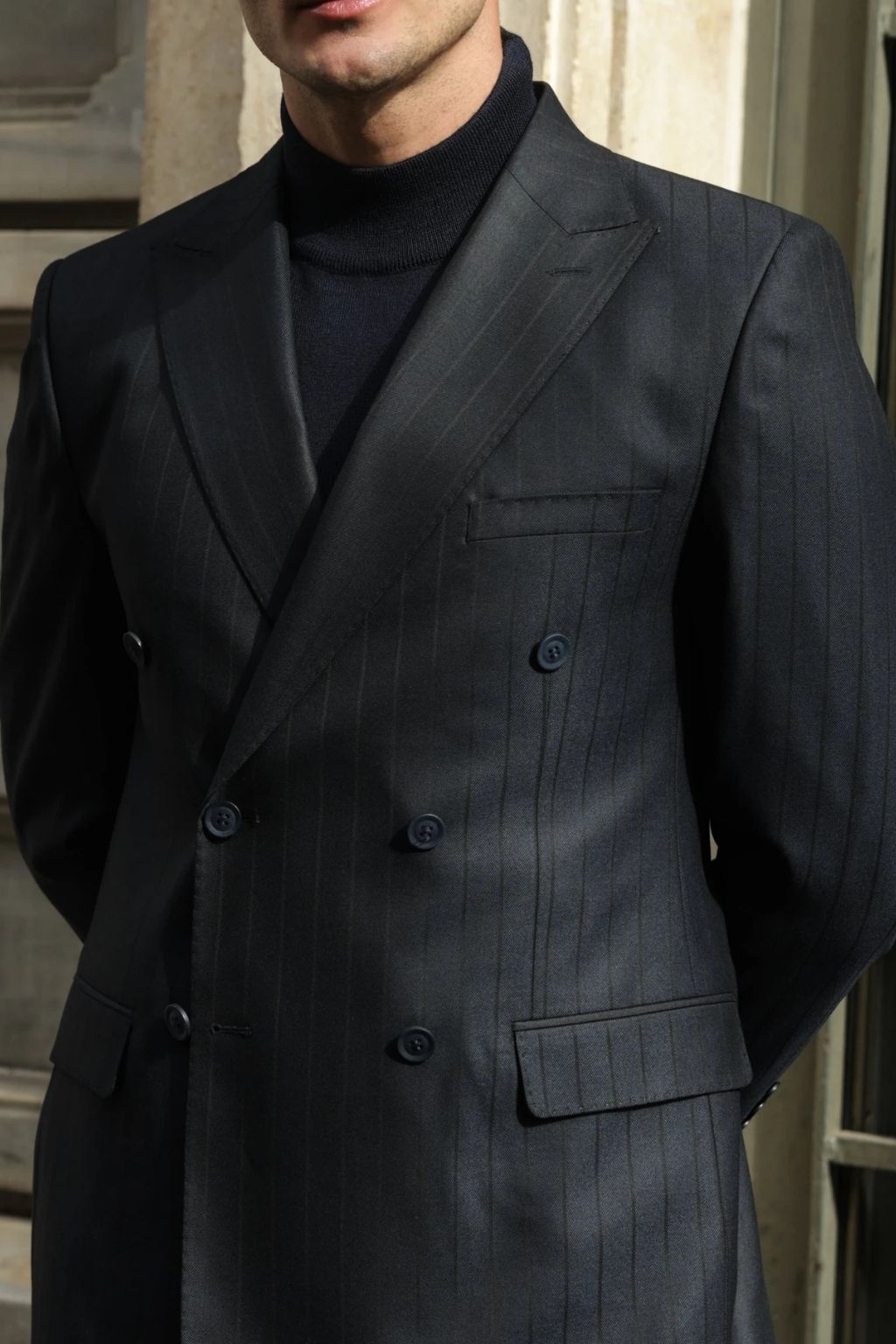 Striped Navy Tailored Fit Gasperi Suit