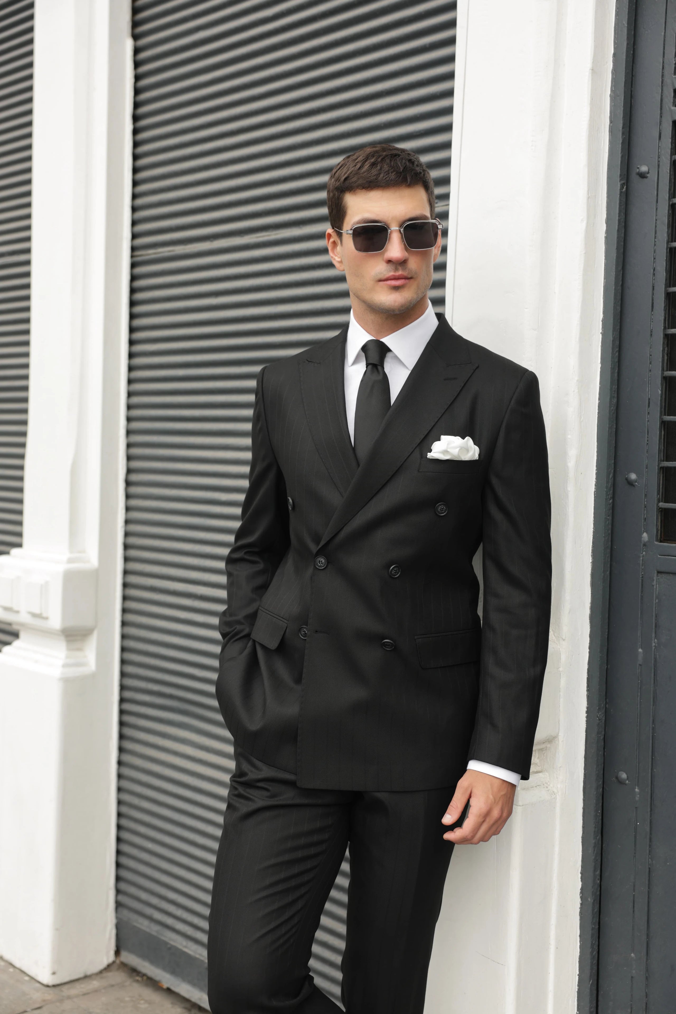 Striped Black Tailored Fit Gasperi Suit