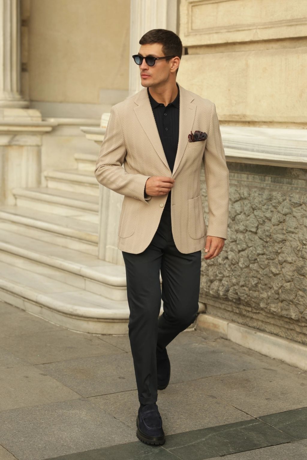 Beige Waffle Iron Pattern Blazer